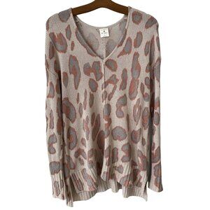 By Together Sweater Size Small Animal Print Pullover V-Neck Cheetah Cozy Knit